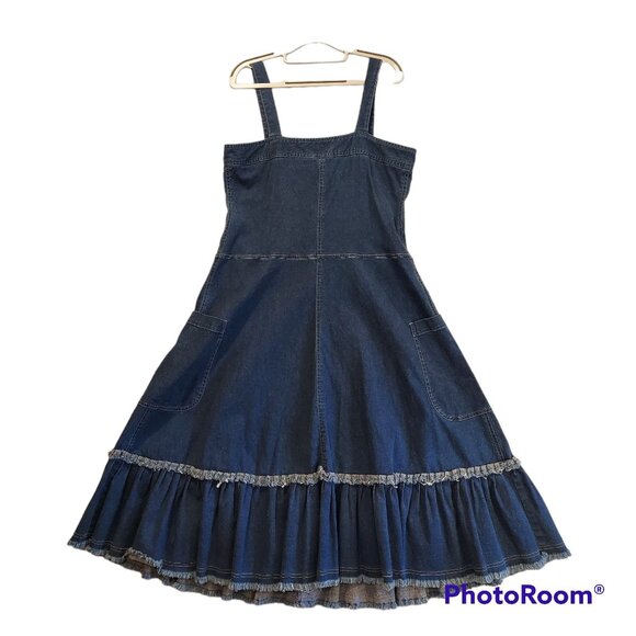 Roamans blue jean Dress size 14p Maxi denim jean fray hem ruffle zip 2 pockets - Picture 3 of 16